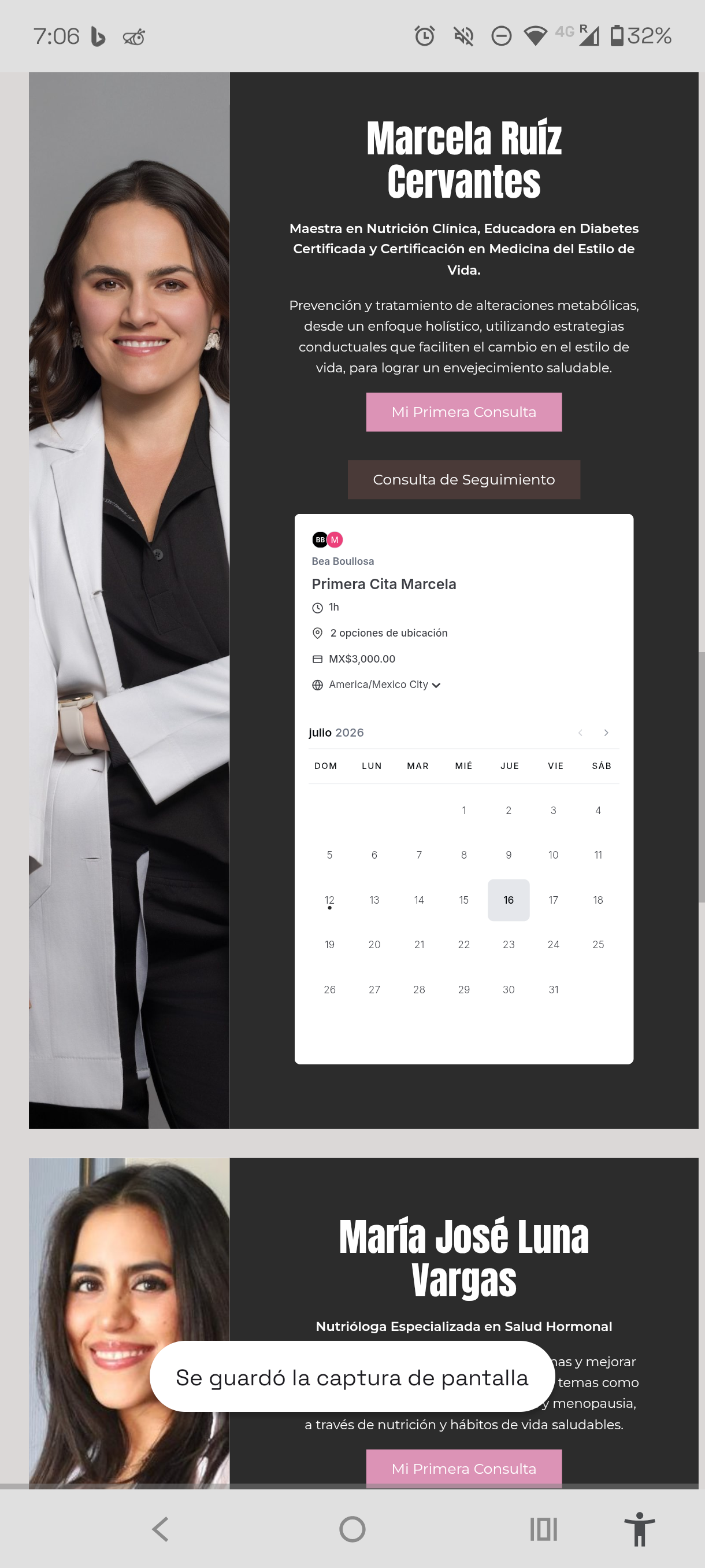 Two additional nutritionist profiles with their own booking calendars