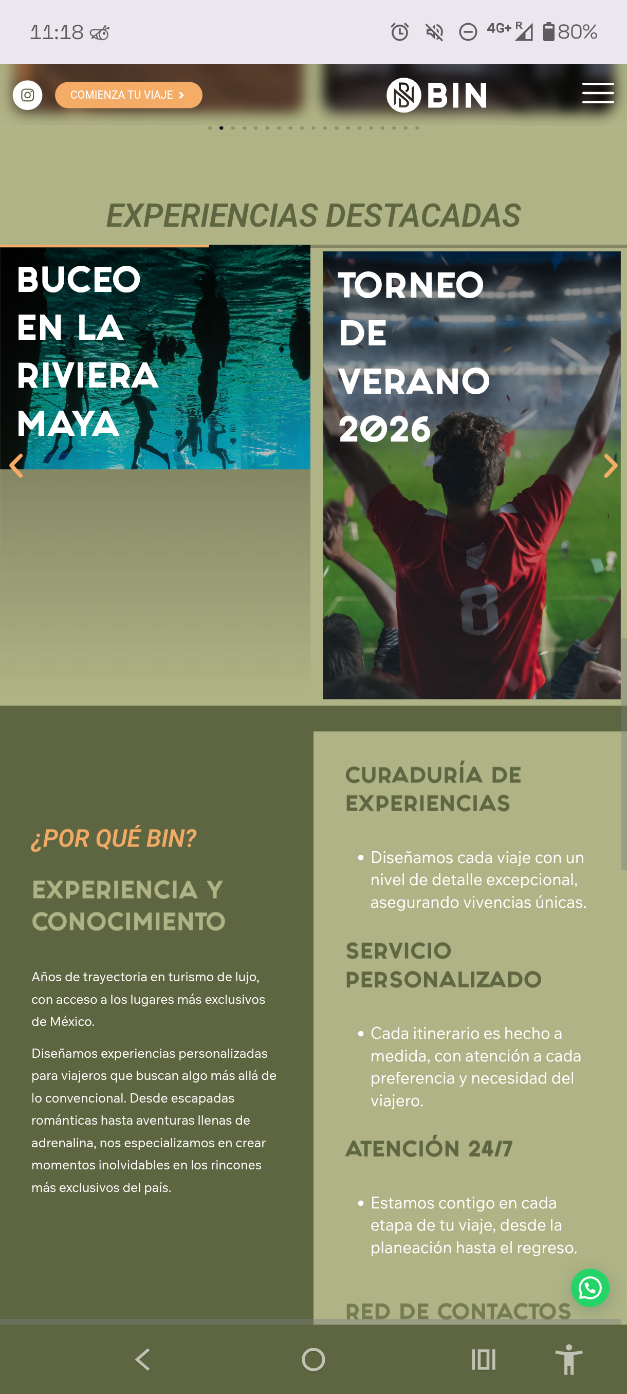 Featured experiences carousel: Riviera Maya diving and Summer Tournament 2026