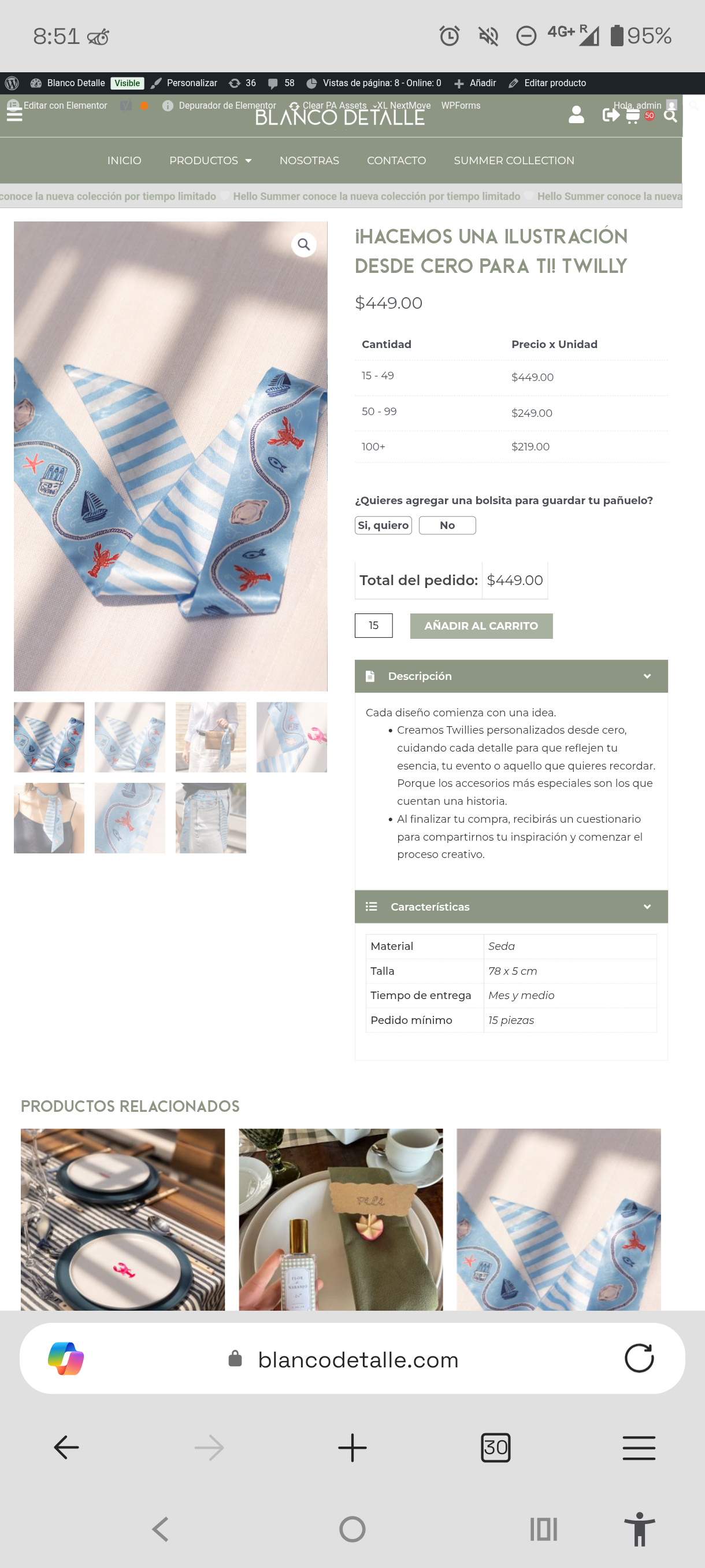 Twilly product page showing B2B tiered pricing table and pouch add-on options