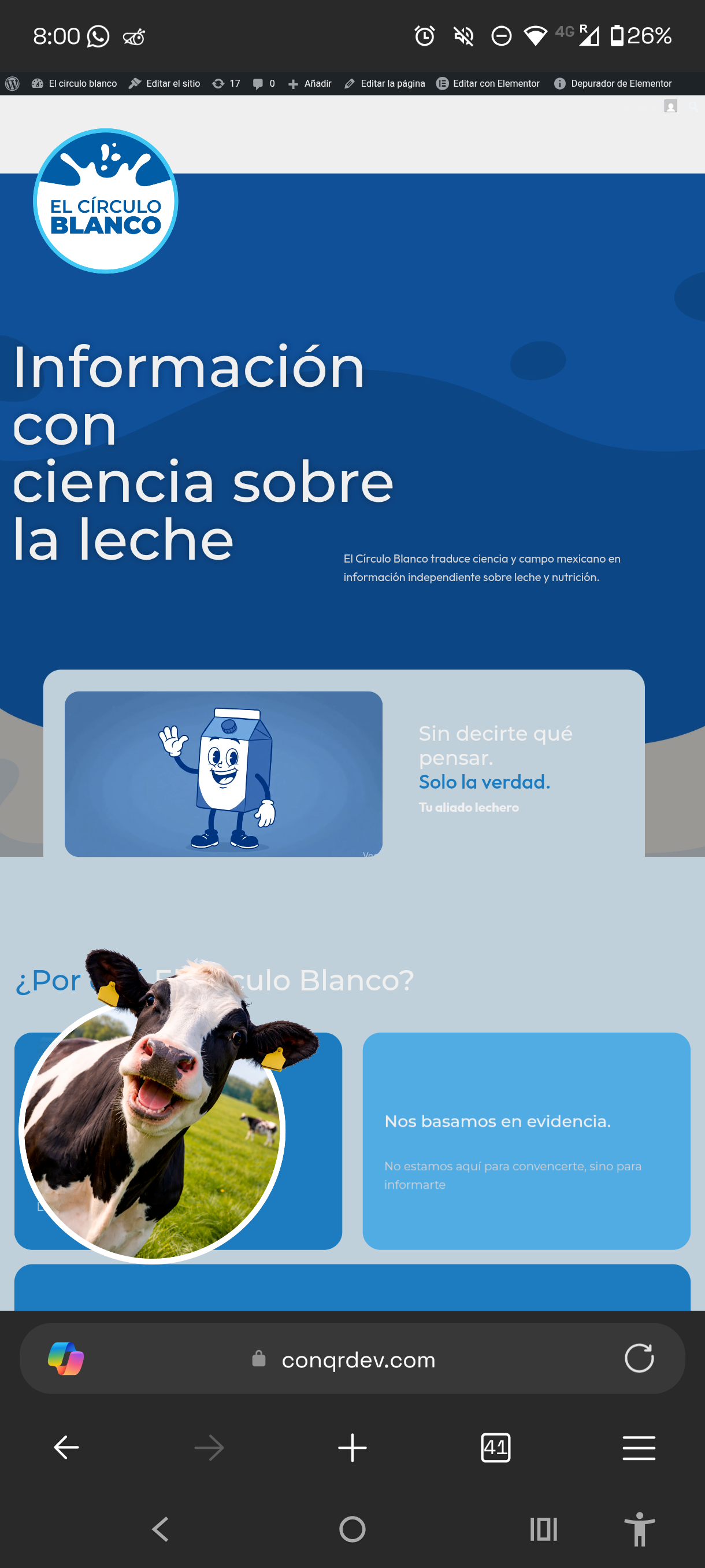 El Círculo Blanco website hero — science-based information about milk
