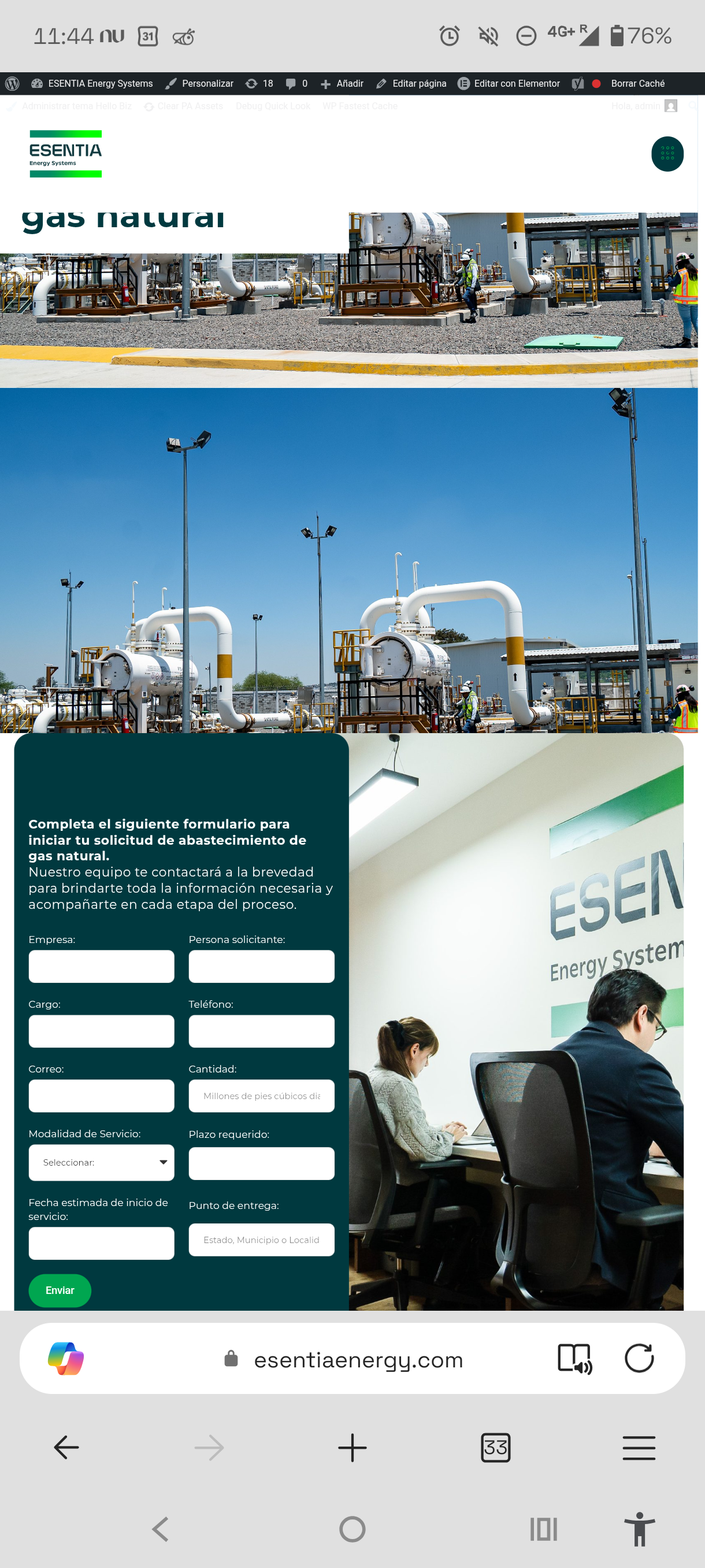 Dynamic natural-gas supply request form with fields specific to that user type