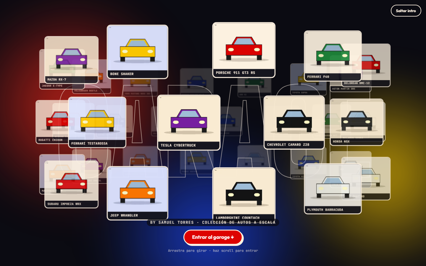 GARAGE 3D intro: cars from my collection floating on a cylinder