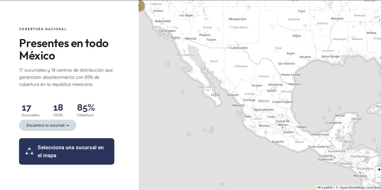Grupac nationwide coverage map with 17 branches and 18 distribution centers