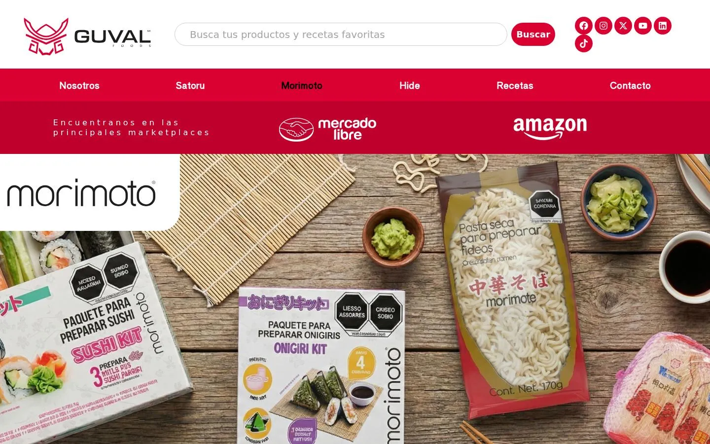 Morimoto brand page with links to Mercado Libre and Amazon