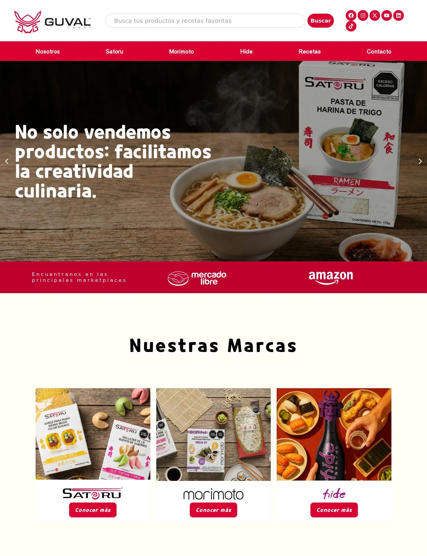 Guval homepage with ramen and Satoru packaging