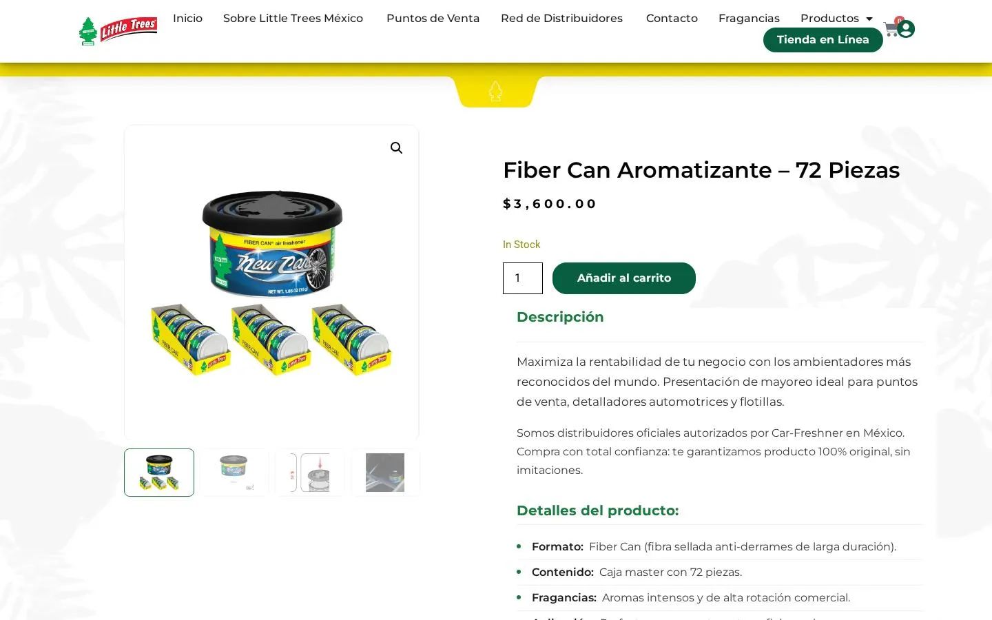 Ficha de producto Fiber Can en caja de 72 piezas a $3,600